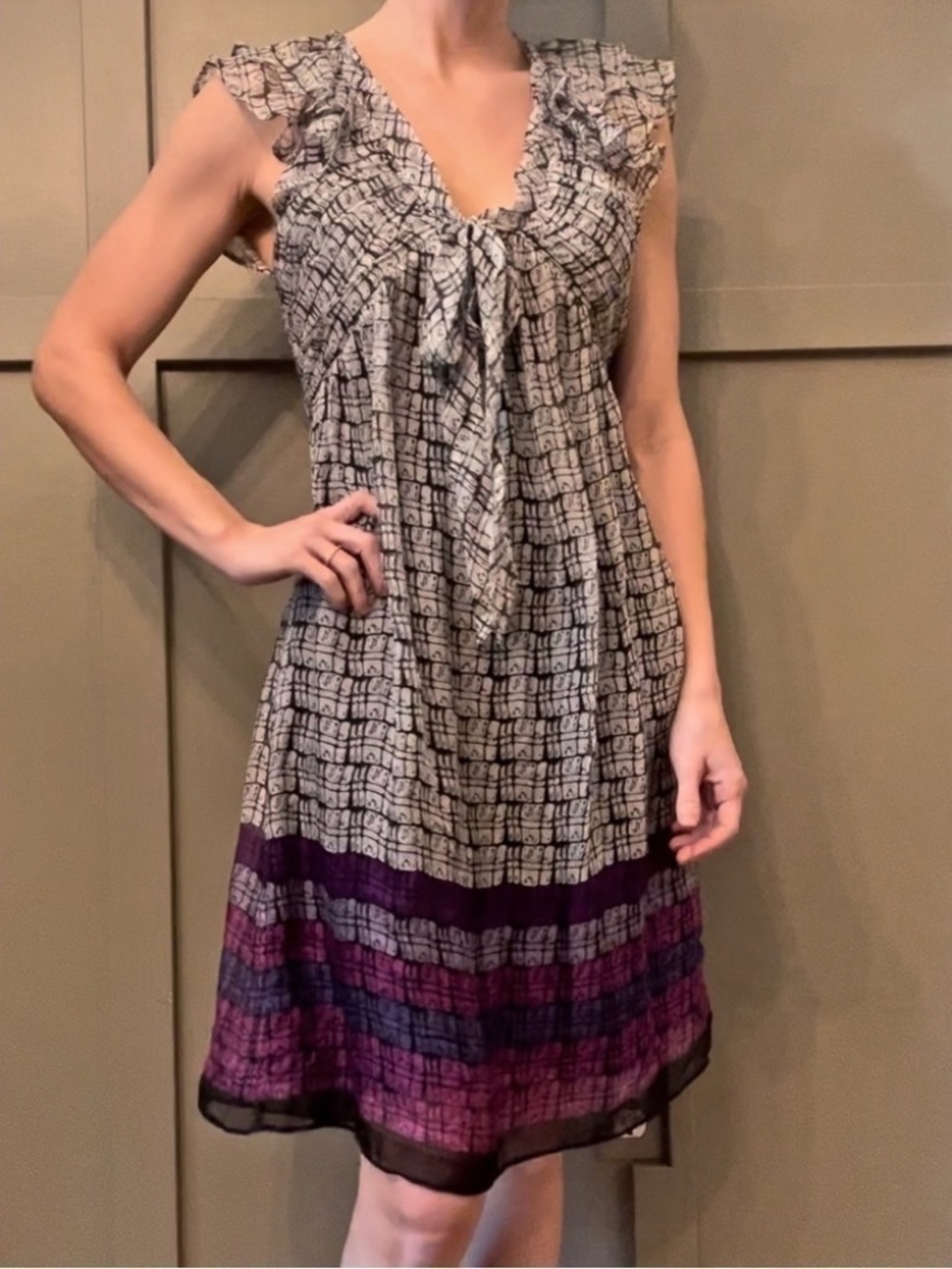 BCBGMaxAzria 100% Silk Printed Ruffle Dress Size 4